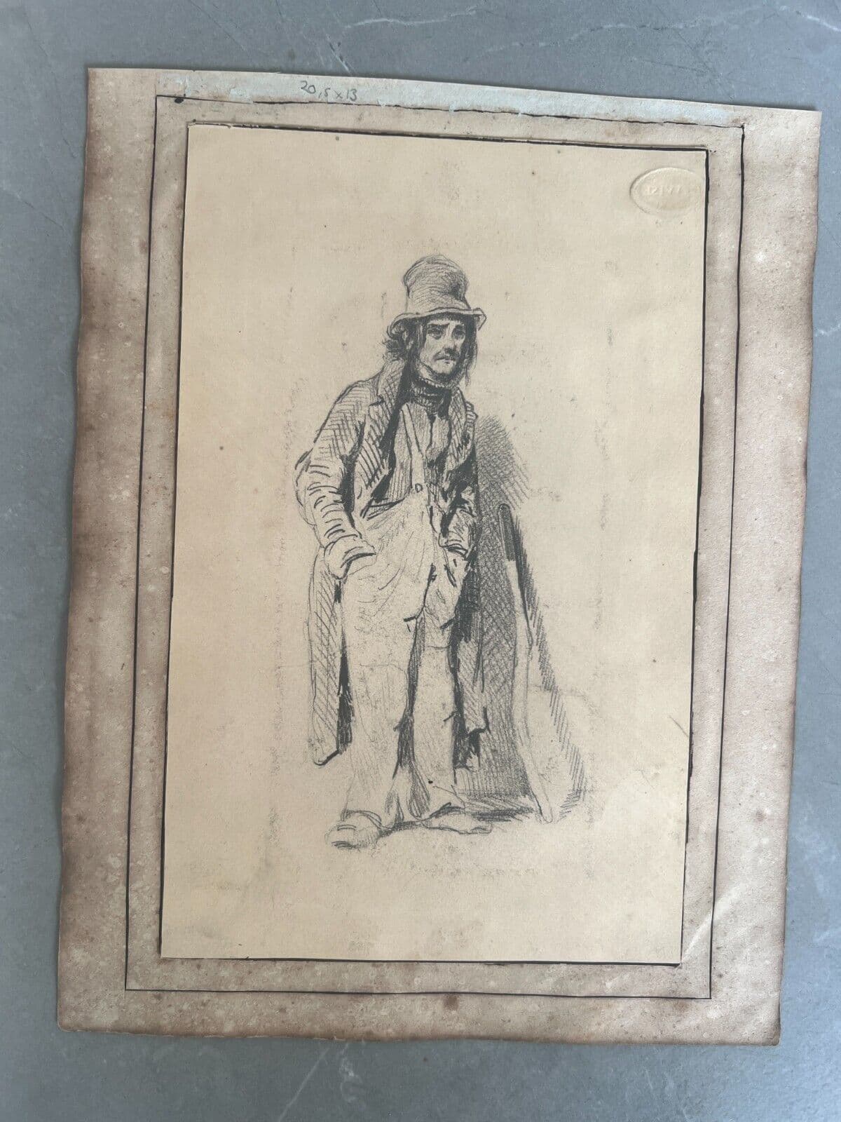 Antique Drawing Original Man Portrait 19th century Pencil image 5