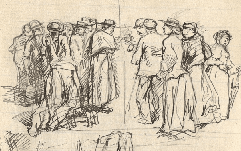 Antique Ink Drawing Original Sketches, Impressionism, Characters, Family, Baby image 4
