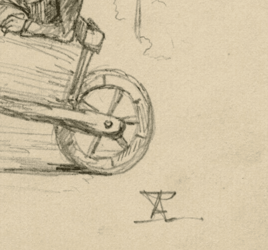Antique Drawing Original Young Man on a Dog Plow image 2