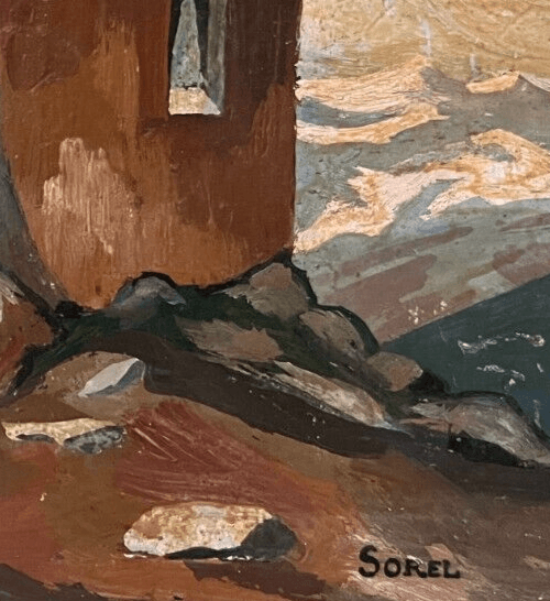 Antique Original Painting Chalet Mountain Landscape image 5