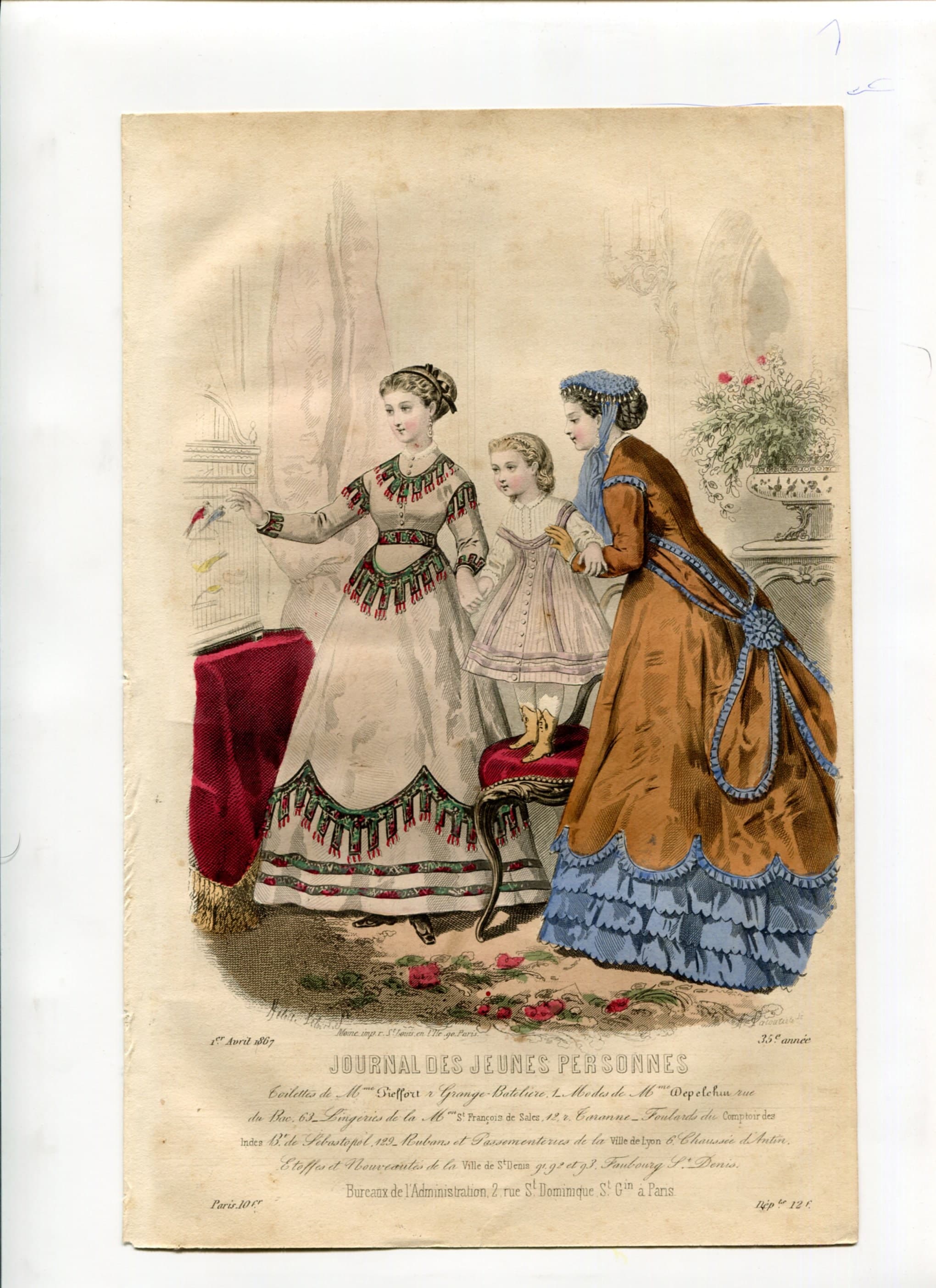 Antique French Fashion Print – Journal des Jeunes Personnes, 1867, Victorian image 2