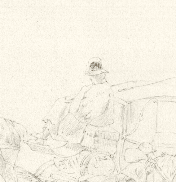 Vintage Pencil Original Drawing Carriages, Characters and Horses image 3