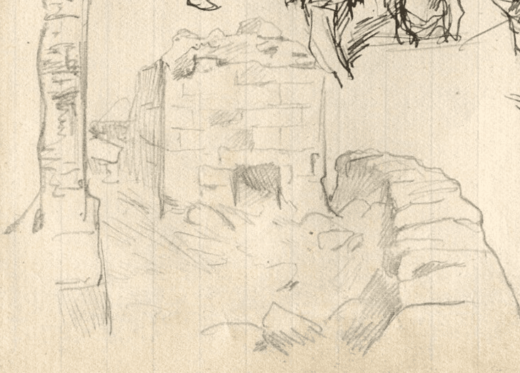 Antique Vintage Ink Pencil Drawing Original Ruin, Sketch People Artwork image 3