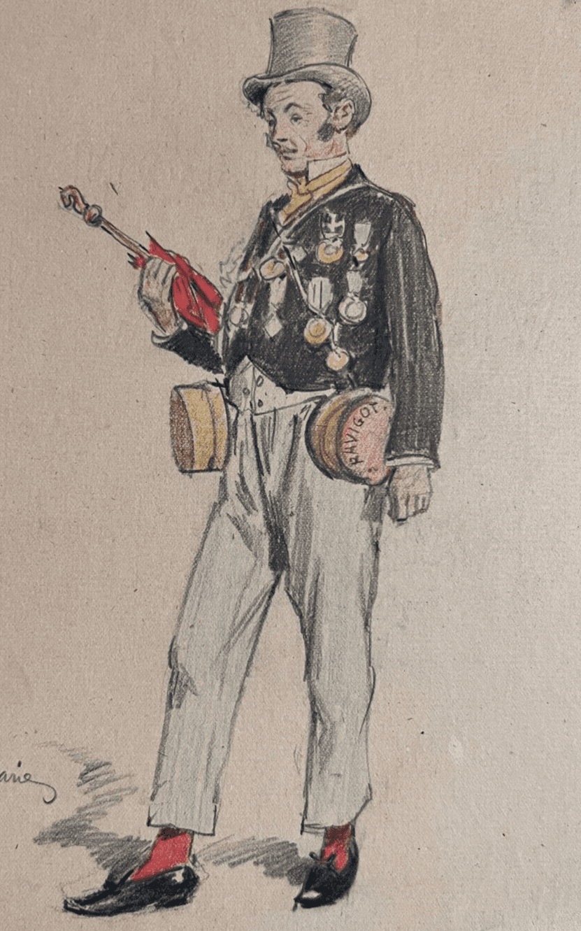 Antique Original Drawing Musician Man Portait, Violon 19th century signed image 1