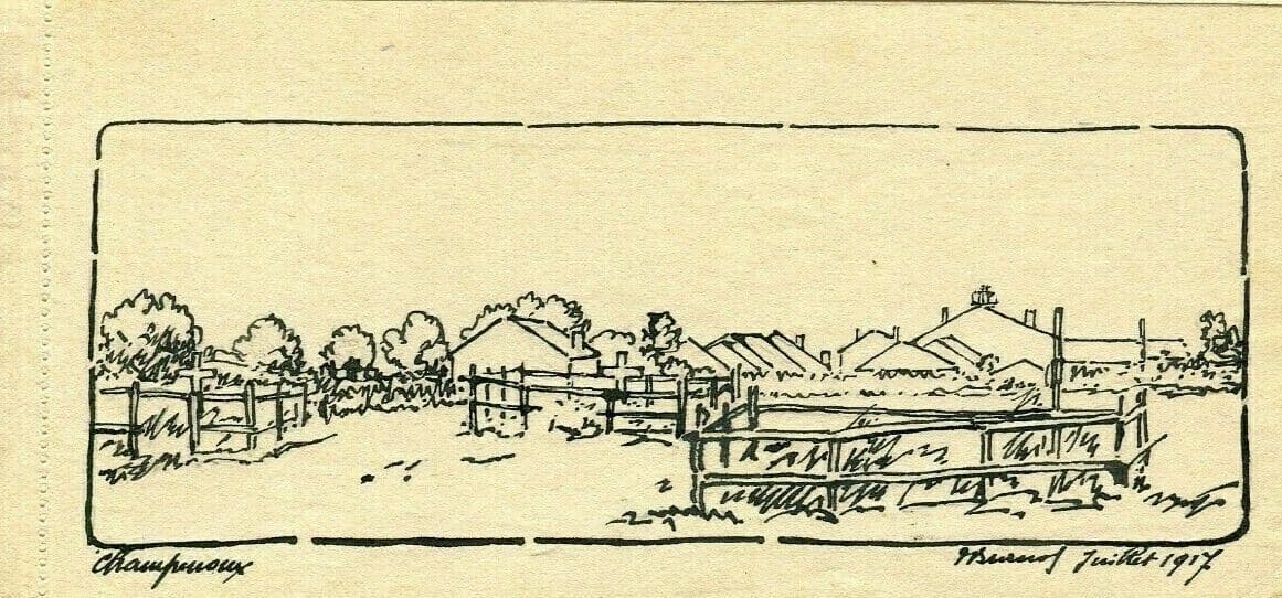 Vintage Ink Drawing signed Landscape Field Champeroux 1917 image 1