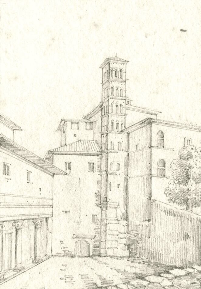 Antique Pencil Drawing Original 19th Landscape, Architecture, France, Saint Jean image 1