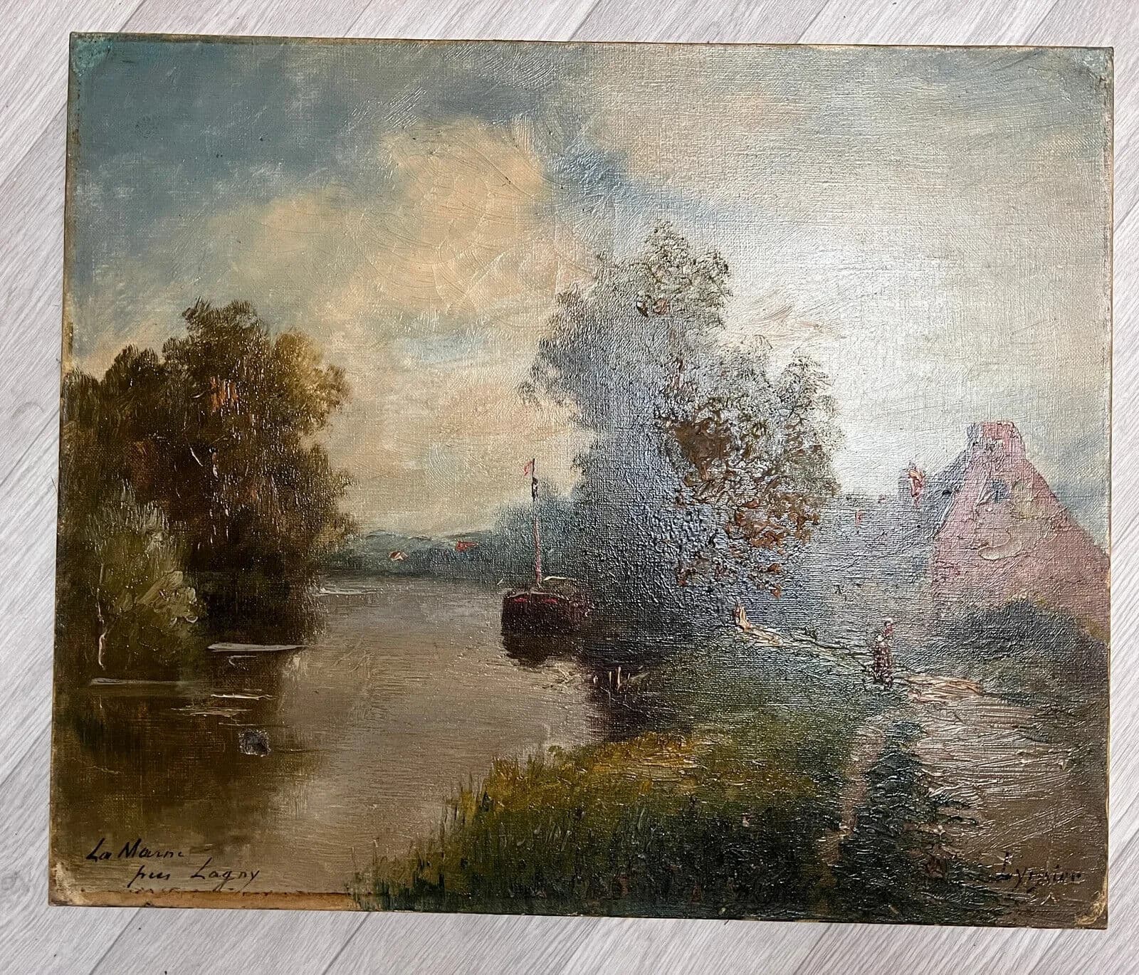 Antique Original Painting by LINSYER Th (XIX-XX) Marne Landscape next to Lagny image 6