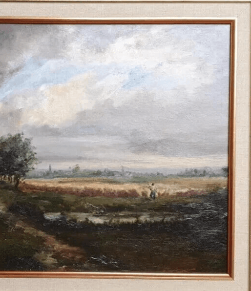 Antique Original 19th century Painting Landscape, Figure Barbizon, Fields image 5