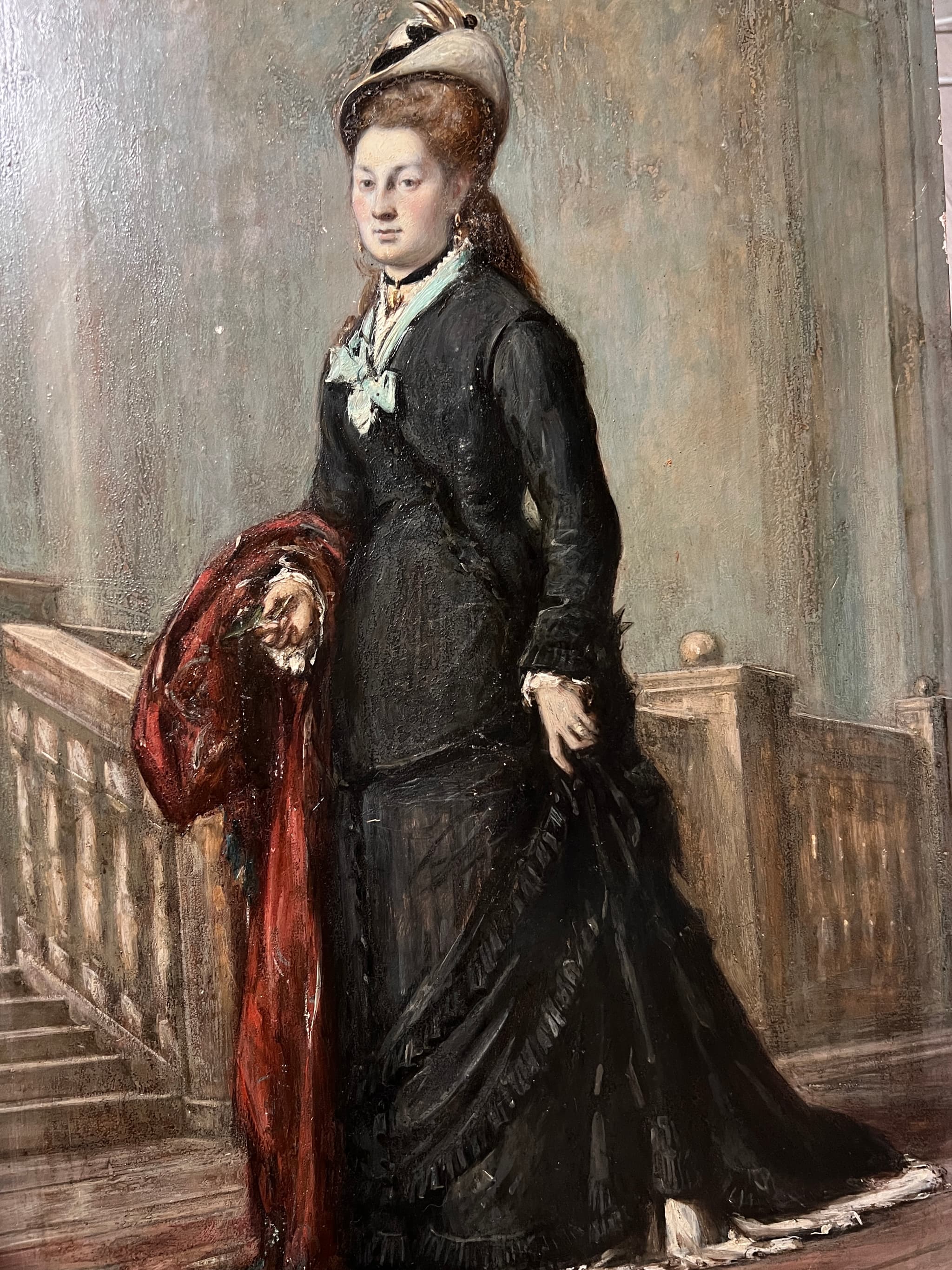 Painting by Pierre ANDRIEU (1821-1892) Woman with Hat Portrait image 1