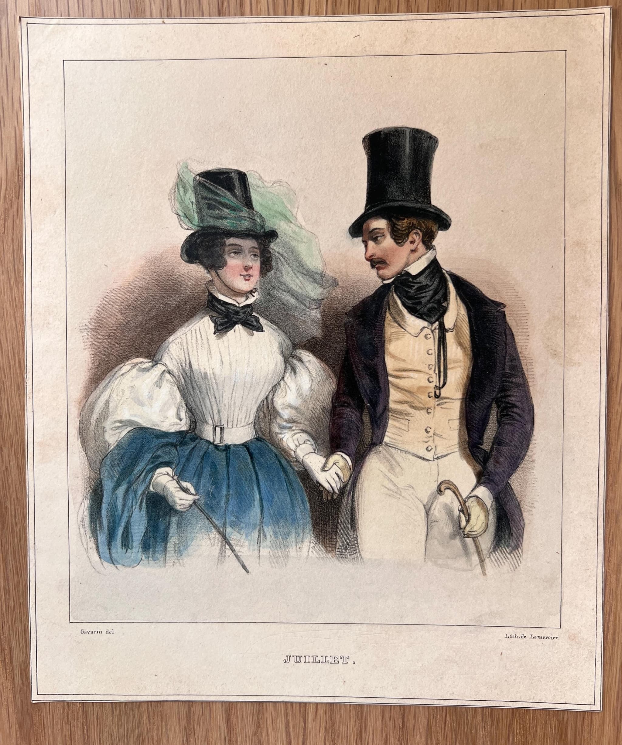 Elegant Antique Lithograph: July Elegance in Fashion image 1