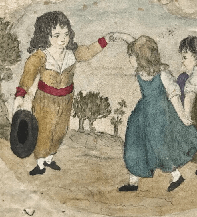 Original Antique Pencil 19th century Drawing Children, People Dancing Artwork image 3