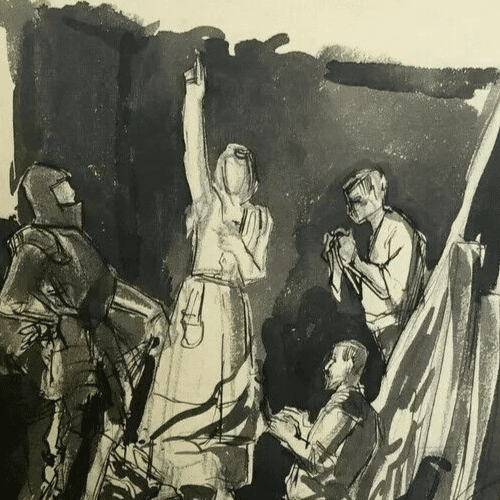 Antique Ink Drawing of Figures, Historical Scene image 3