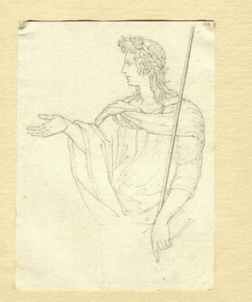 Vintage Pencil Drawing 19th century Mythological Greek Figure image 4