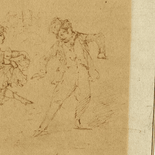 Antique Ink Drawing Original 19th century Dancing Man and Woman image 3