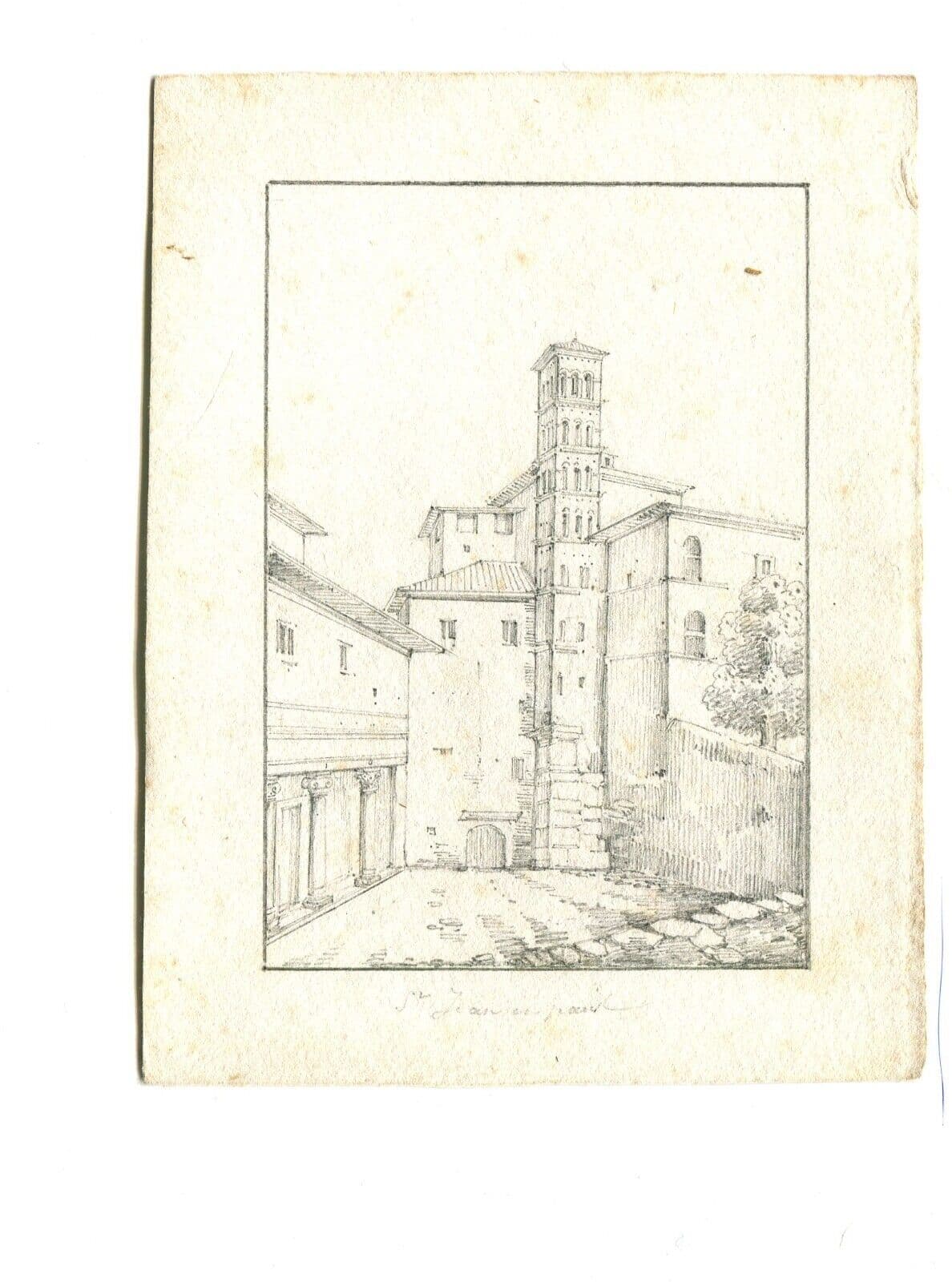 Antique Pencil Drawing Original 19th Landscape, Architecture, France, Saint Jean image 6