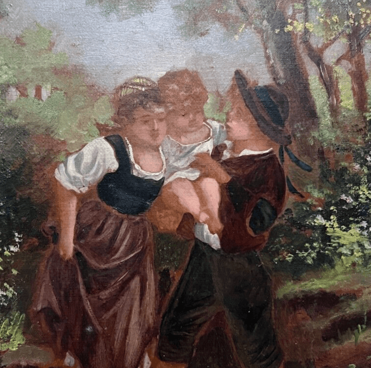 Antique Oil Painting on Canvas Origina Family Portrait, Baby image 2