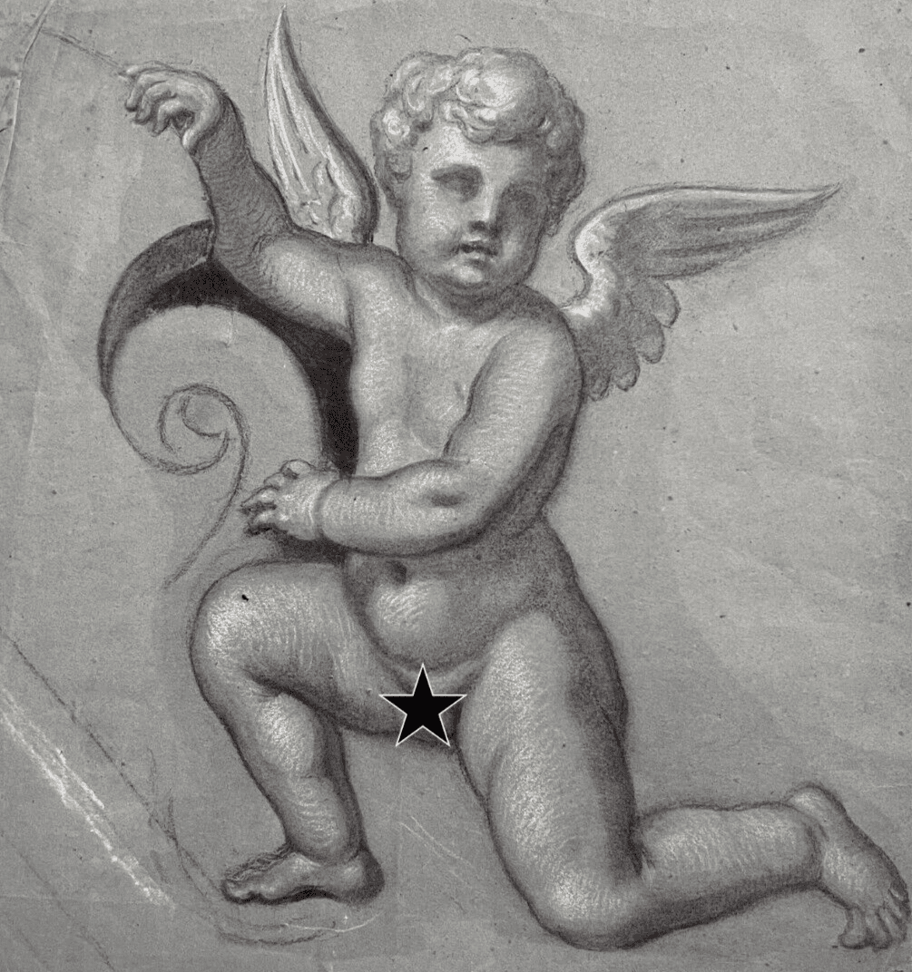 Original Original Antique Pencil 18th century Drawing Nude Angel