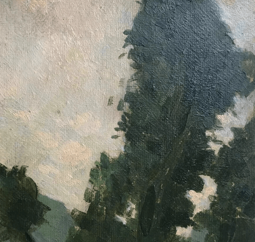 Antique Painting Original Landscape, Tree near a Pile of Hay 1905 image 4