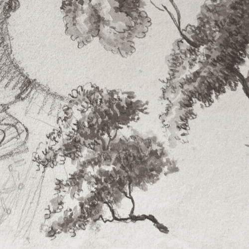 Antique Original Drawing Woman Portrait with Hat, Trees 19th century image 4