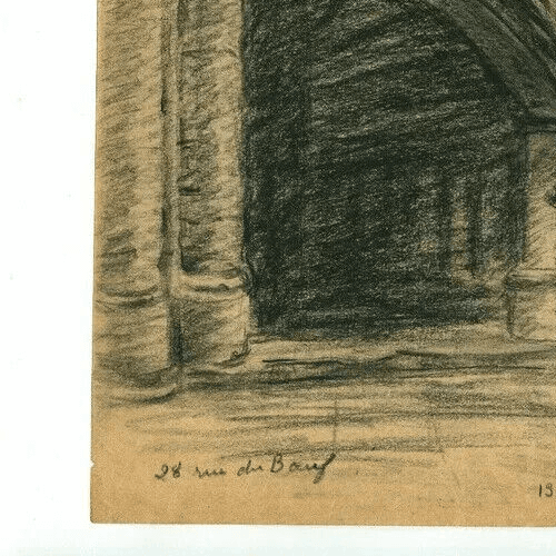 Vintage Pencil Drawing signed Architecture Staircase Fontainebleau Landscape image 4