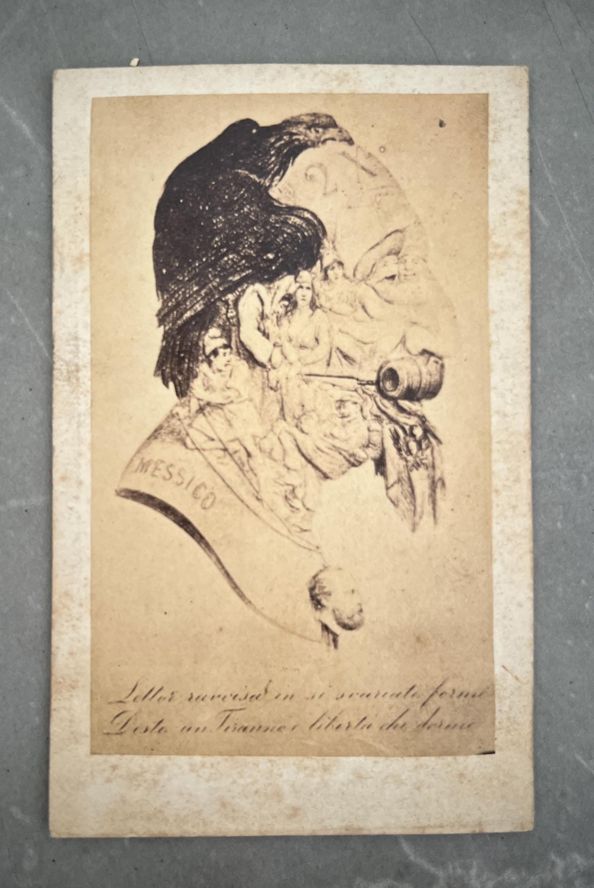 Antique Caricature CDV – Mexico Eagle Artwork – 19th Century Lithograph