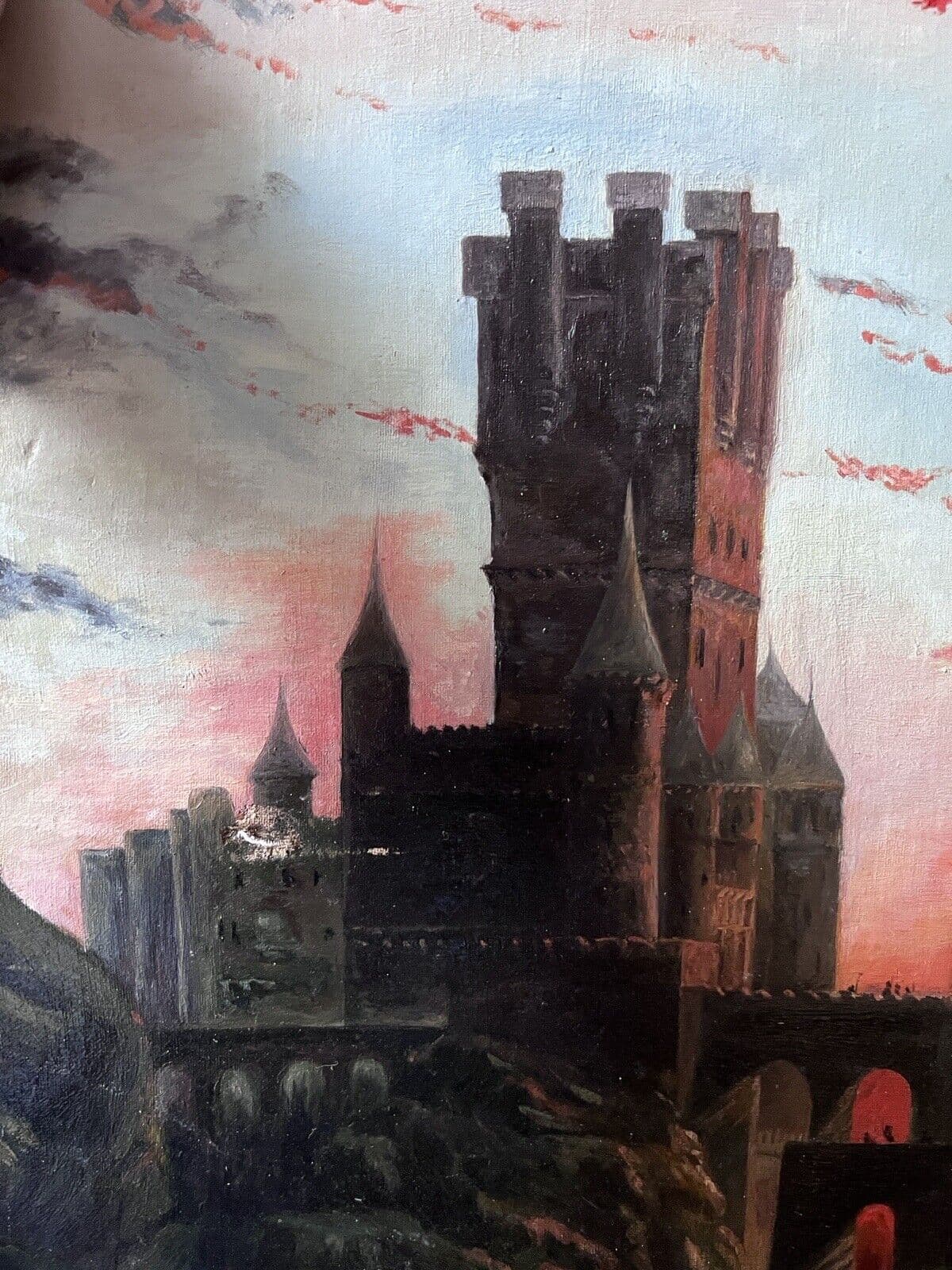Painting Castle and Figures, Sunset 19th Century image 2