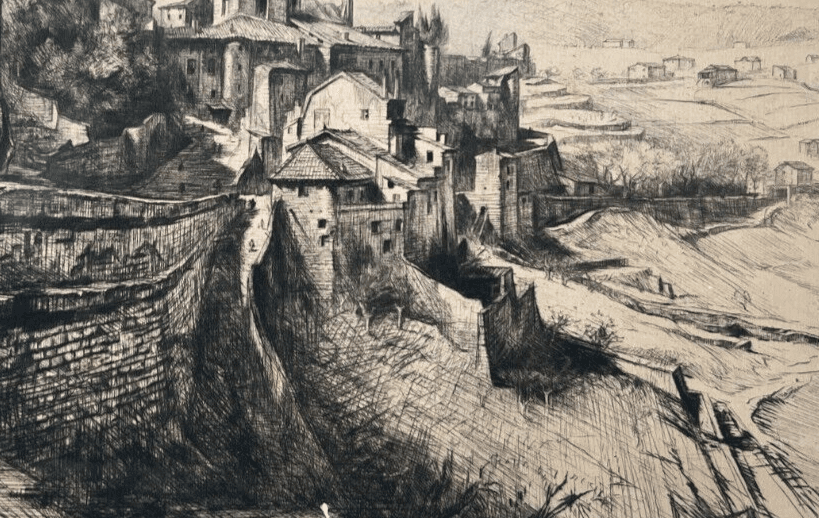 Etching Original Pierre Louis MOREAU (1876-1960) Le Château d'Aubenas (Ardèche) image 4