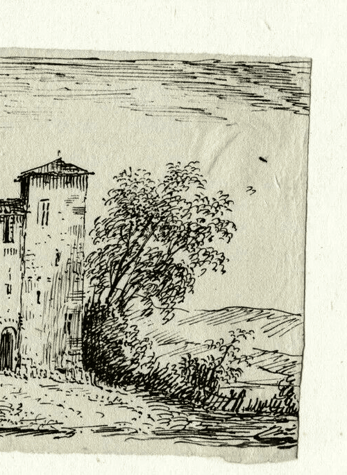 Antique Vintage Drawing Ink 19th century Castle, Landscape, Dikeos Collection image 4