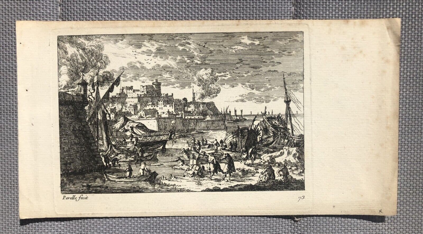 Antique Etching Original Nicolas PERELLE (1631-1695) Harbour view Etching image 7