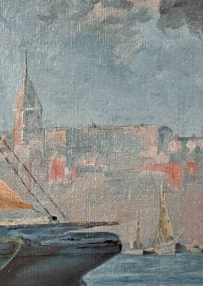 Antique Oil Painting Santa Salute Basilica, Grand Canal, Italy, Venice, Seascape image 4