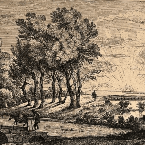 Antique Etching Original Claude LE LORRAIN (1600-1682) Landscape, Forest, People image 3