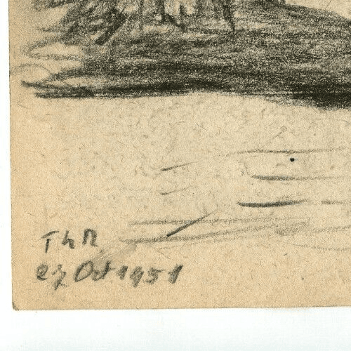 Vintage Pencil Drawing Original signed Entrance to a Farm 1951 image 6