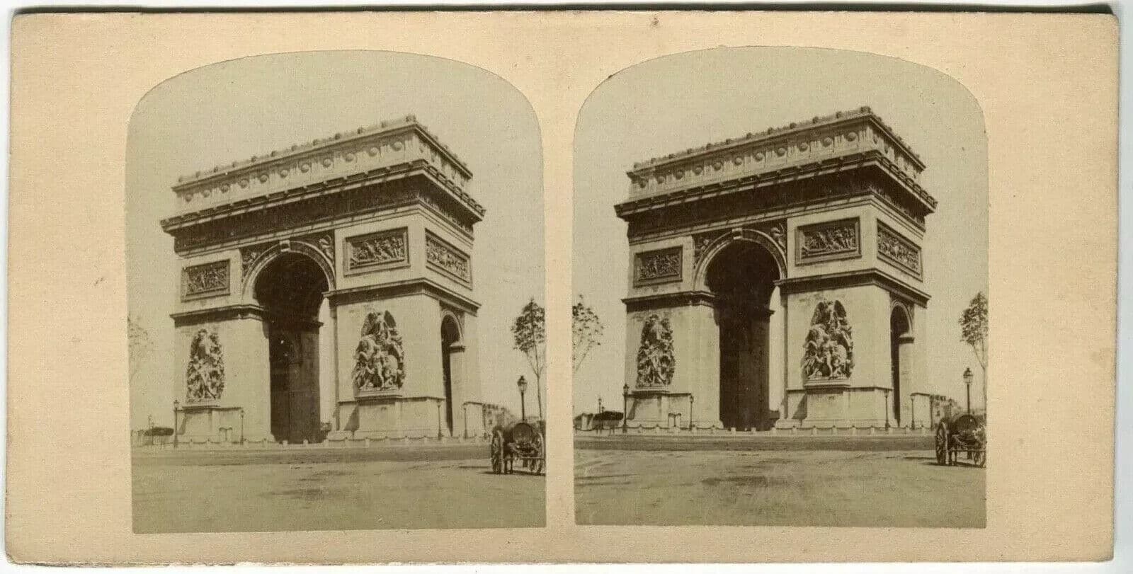 Vintage Stereoview Photograph Arc de Triomphe Paris - Lecocq-Frêné Albumen 1860 image 4