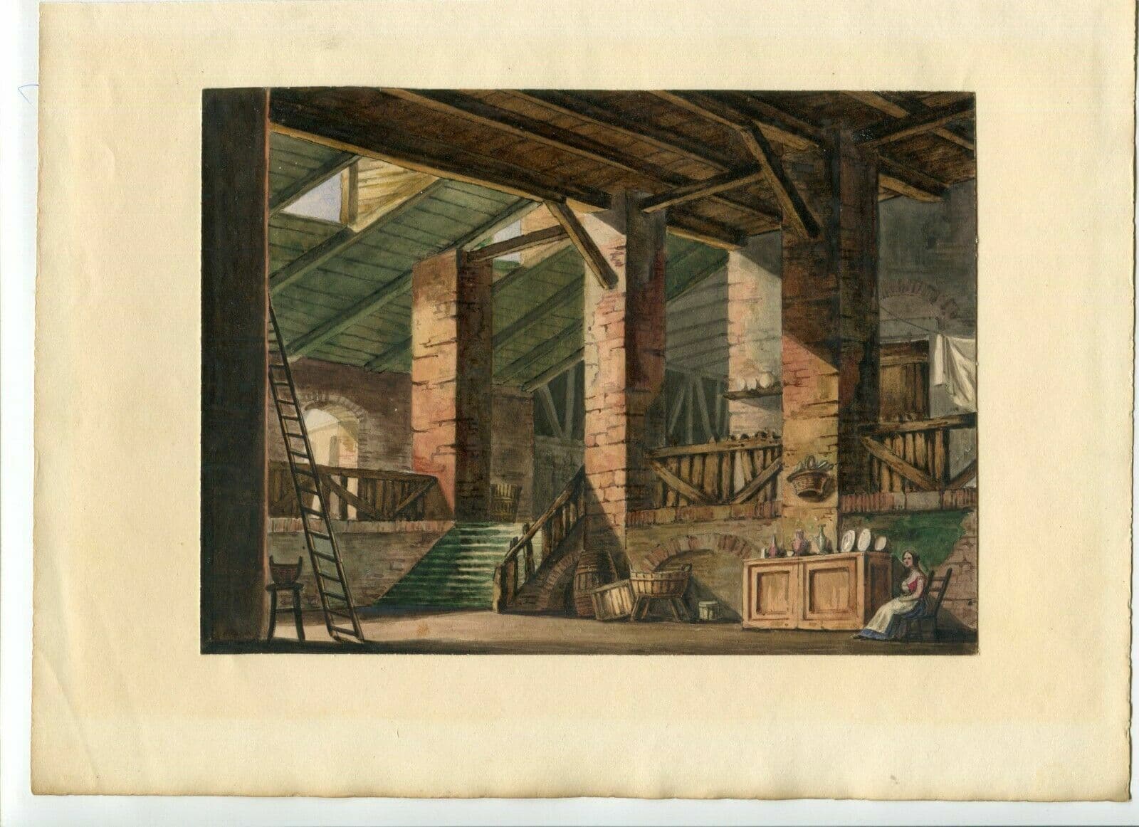 Drawing 19th Architecture, House Interior with People image 2