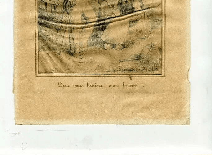 Antique Pencil Drawing 19th century Figures, Alms, Military 1832 image 3