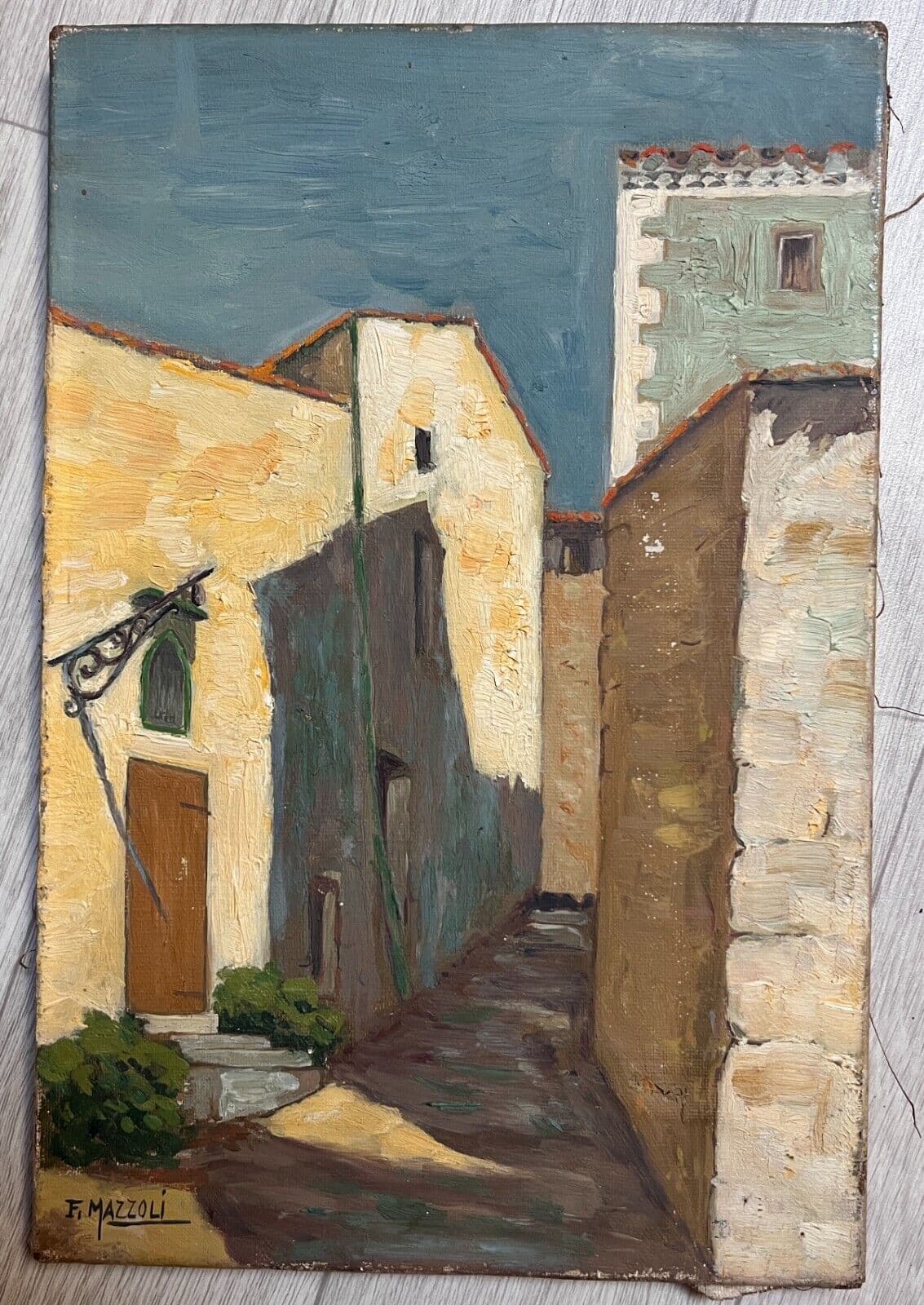 Antique Painting Original Cityview, Houses signed image 4