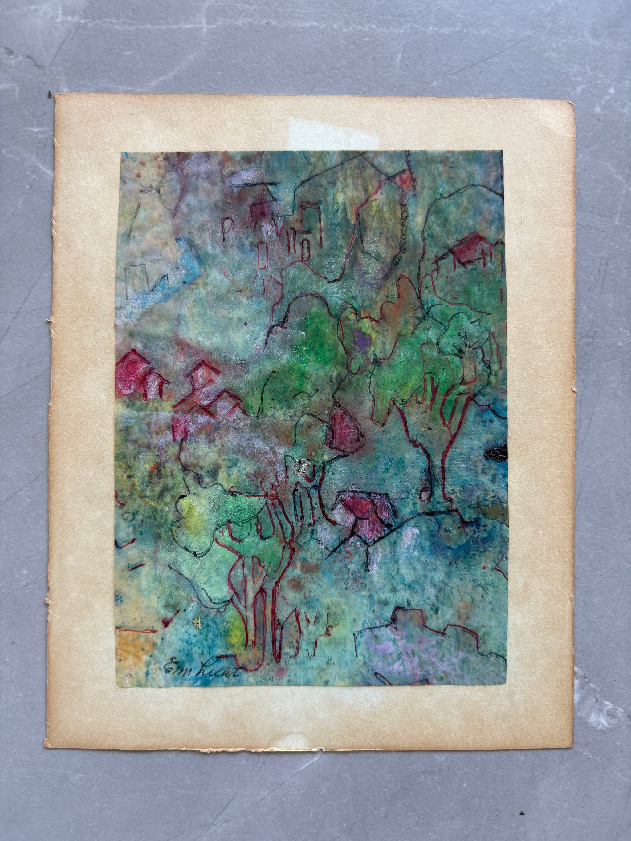 Modern Drawing Original signed Red Blue Green Abstract  Evelyn Markon Licht image 4