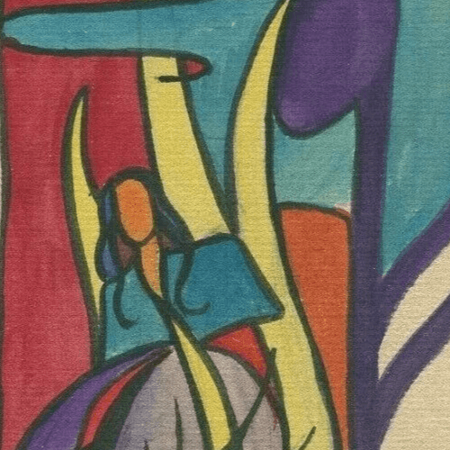 Vintage Original Modern Art Drawing Abstract Figure, Abstraction, Eye