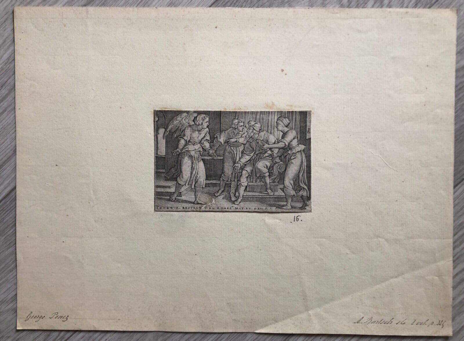 Georg PENCZ (1500-1550) Tobias and Raphael Angel Etching image 2