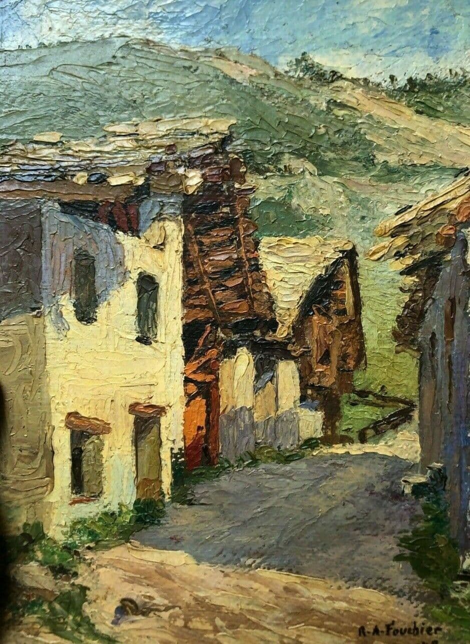 Painting Landscape Mountain Village and Chalets image 1