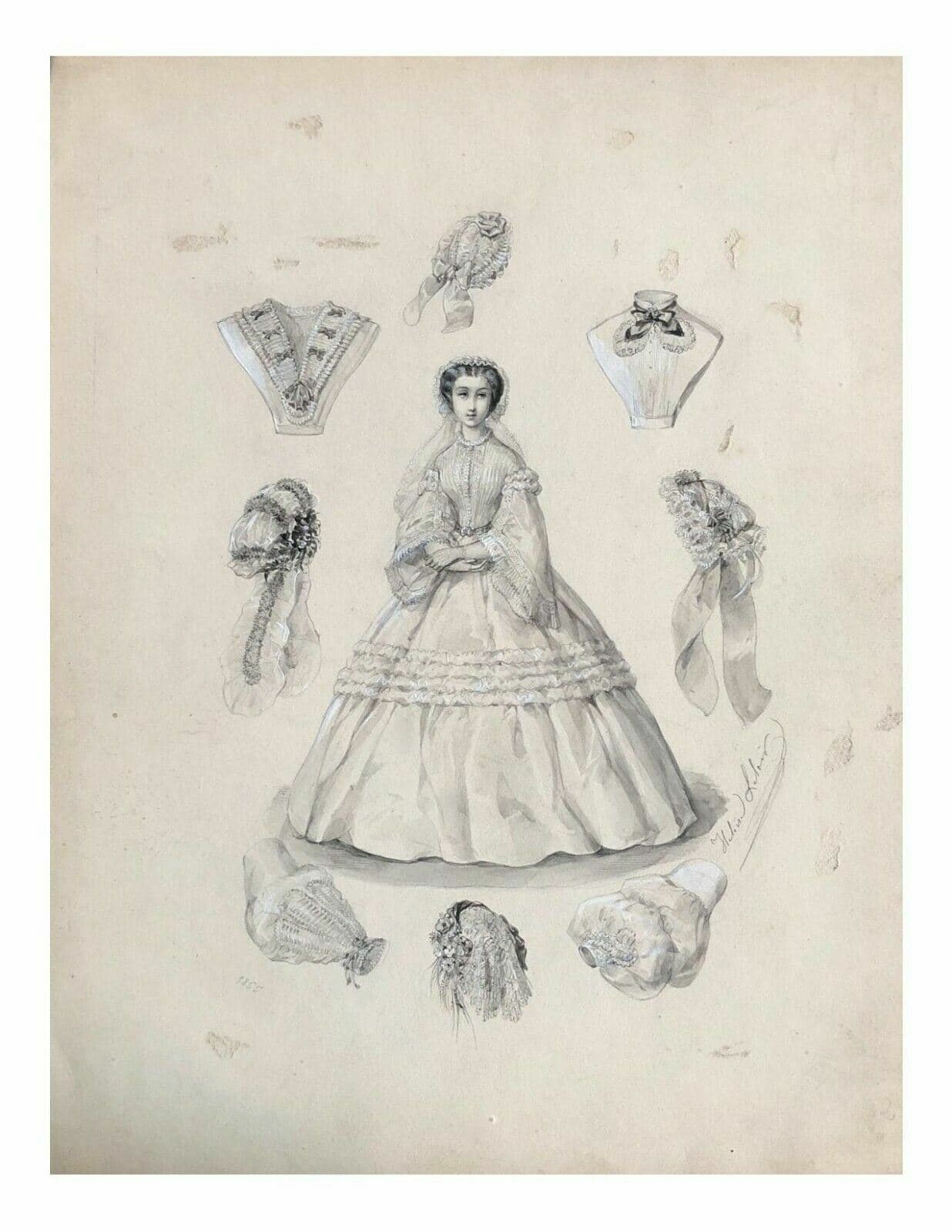 Héloïse LELOIR (1820-1873) Woman Clothing, Costume Drawing image 3