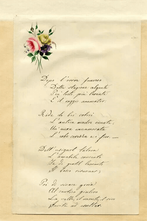 Antique Document Letter Poem Ancient Love Original Smeraldi Oreste image 1