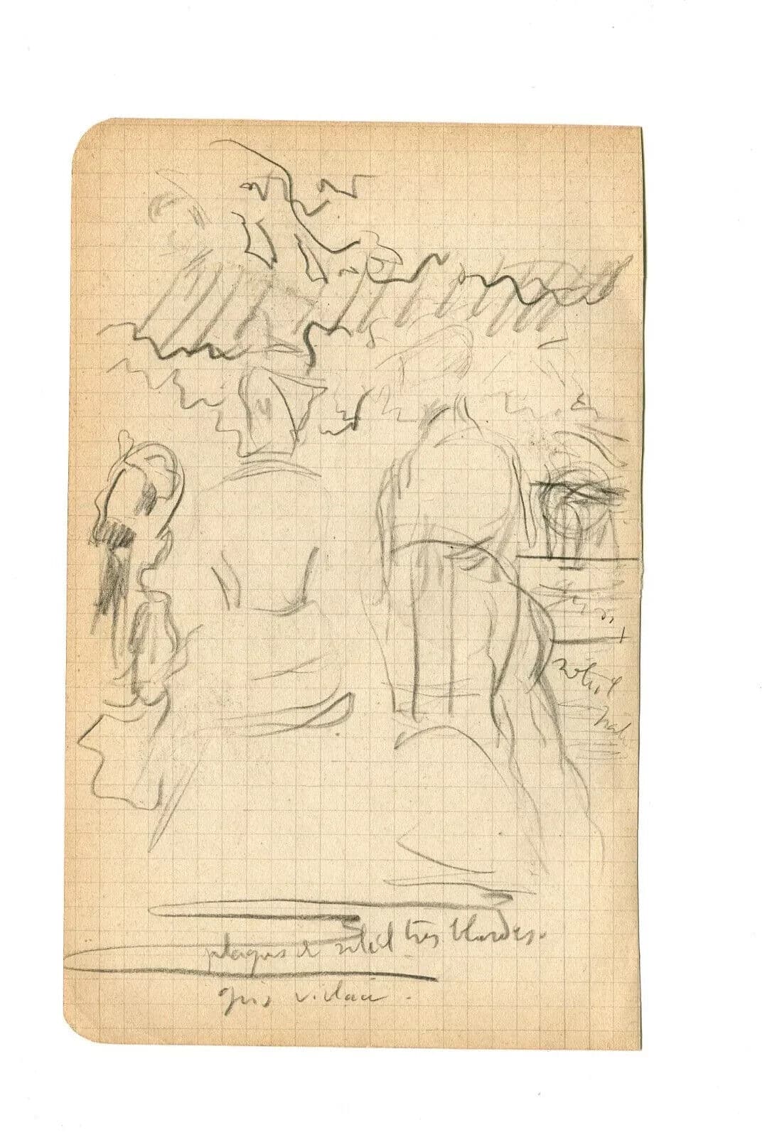 Antique Pencil Original Drawing Sketch of an Elegant Woman image 6