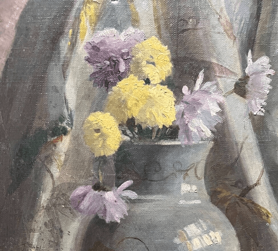 Antique Original Painting Still Life, Flowers, Vase, Apples 19th century image 3