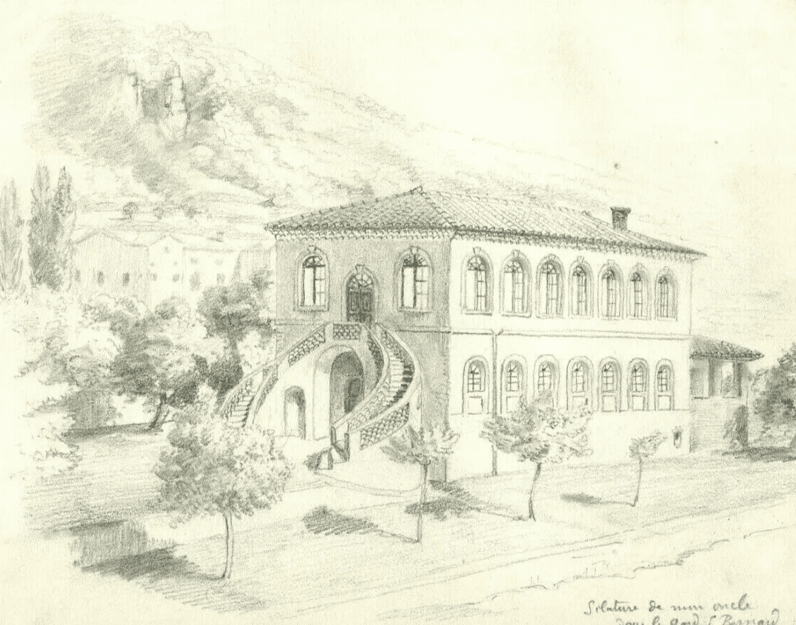Antique Pencil Drawing Landscape, Silature in the Gard Artwork