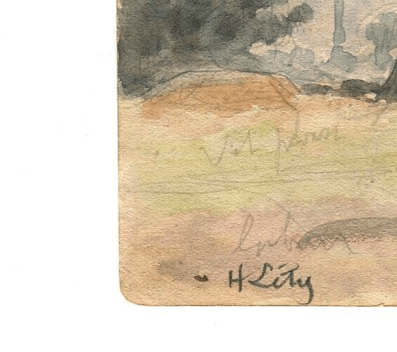 Vintage Drawing Landscape, Fields and Tree Original Signed Artwork image 5