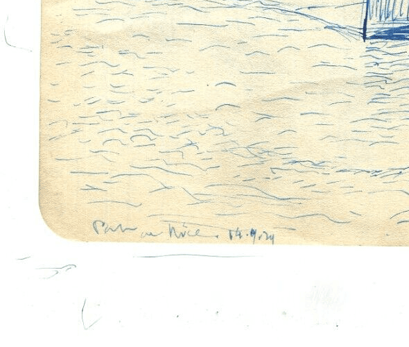 Vintage Ink Drawing Original Maritime Landscape, Boat, Nice, Theoule c. 1924 image 5