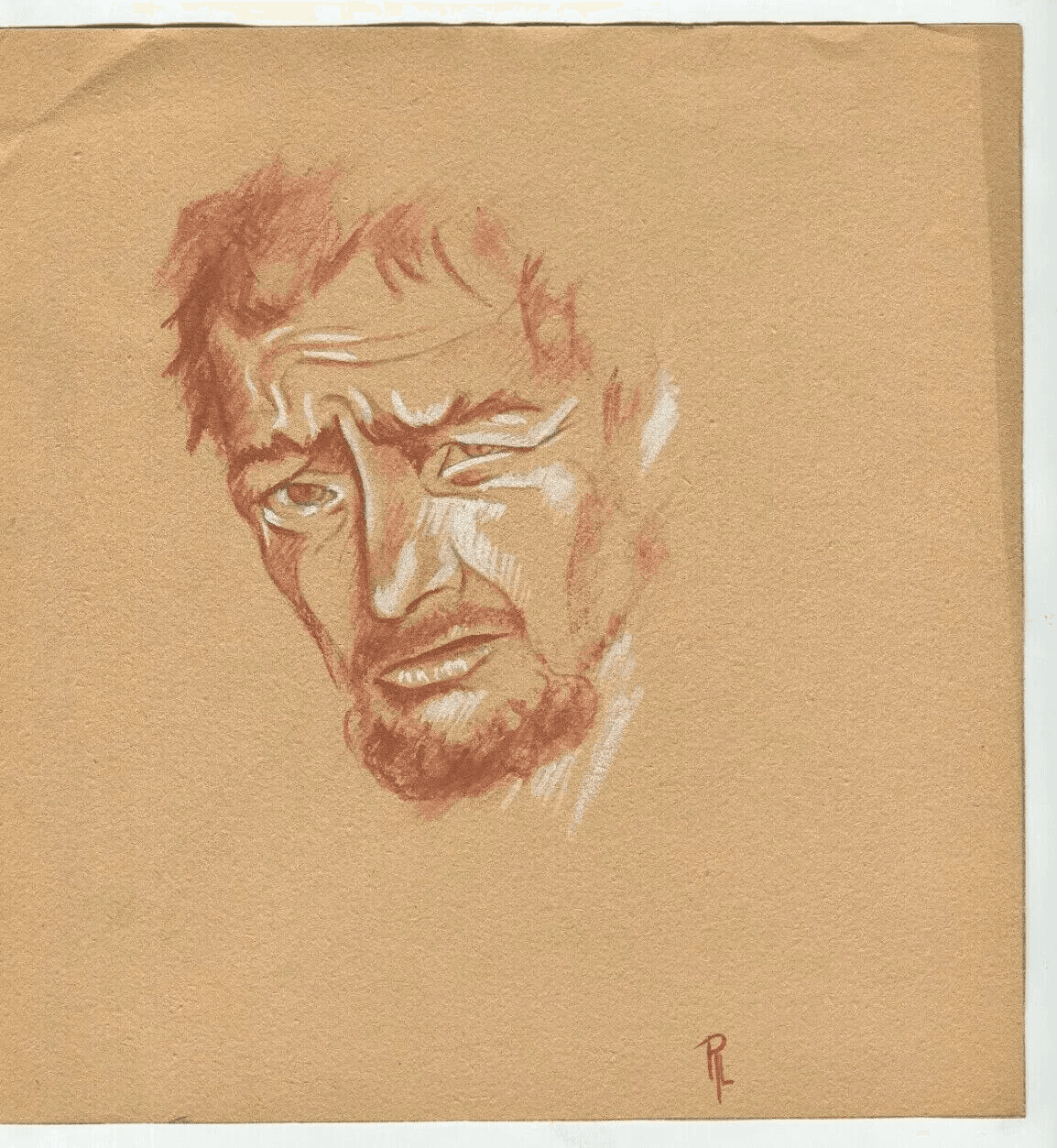 Vintage Original Young Handsome Gift Red Pencil Drawing Man Portrait, Figure image 6