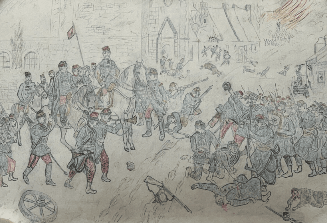 Antique Original Drawing Men, Military, People, War, Riffle image 1