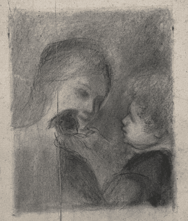 Antique Pencil Old Drawing People, Children, Figures, Dog, Family image 1